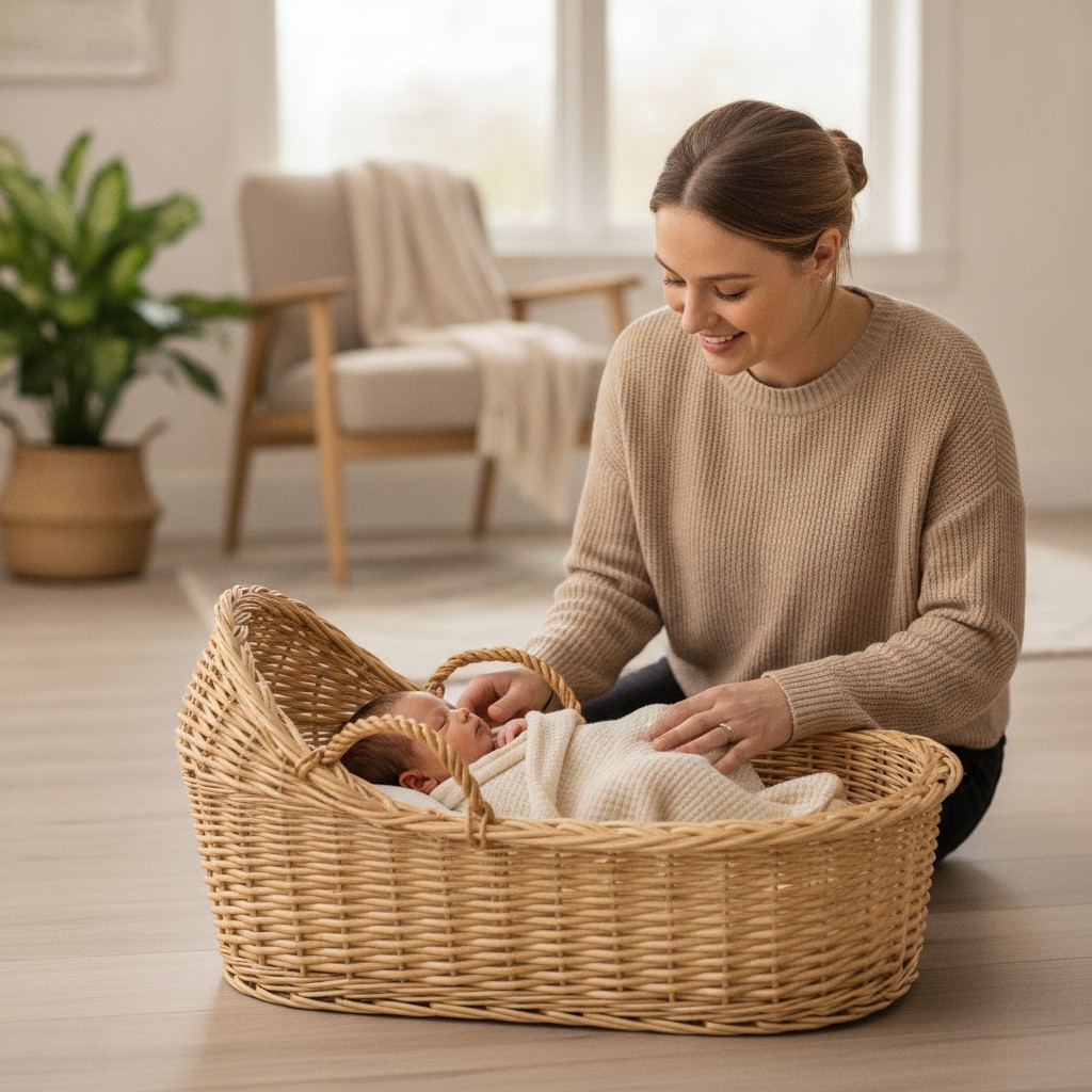 Couffin pour Bébé en Osier Tressé - Lit Nomade Confortable et Naturel(couleur et design aléatoire) - Marjane Mall - Image 4
