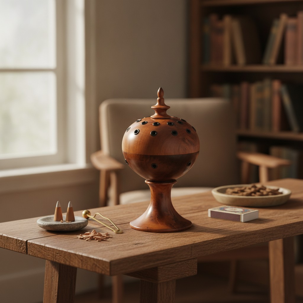 Encensoir Artisanal en Bois : Diffuseur d'encens au design traditionnel et élégant(couleur et design aléatoire) - Marjane Mall - Image 3