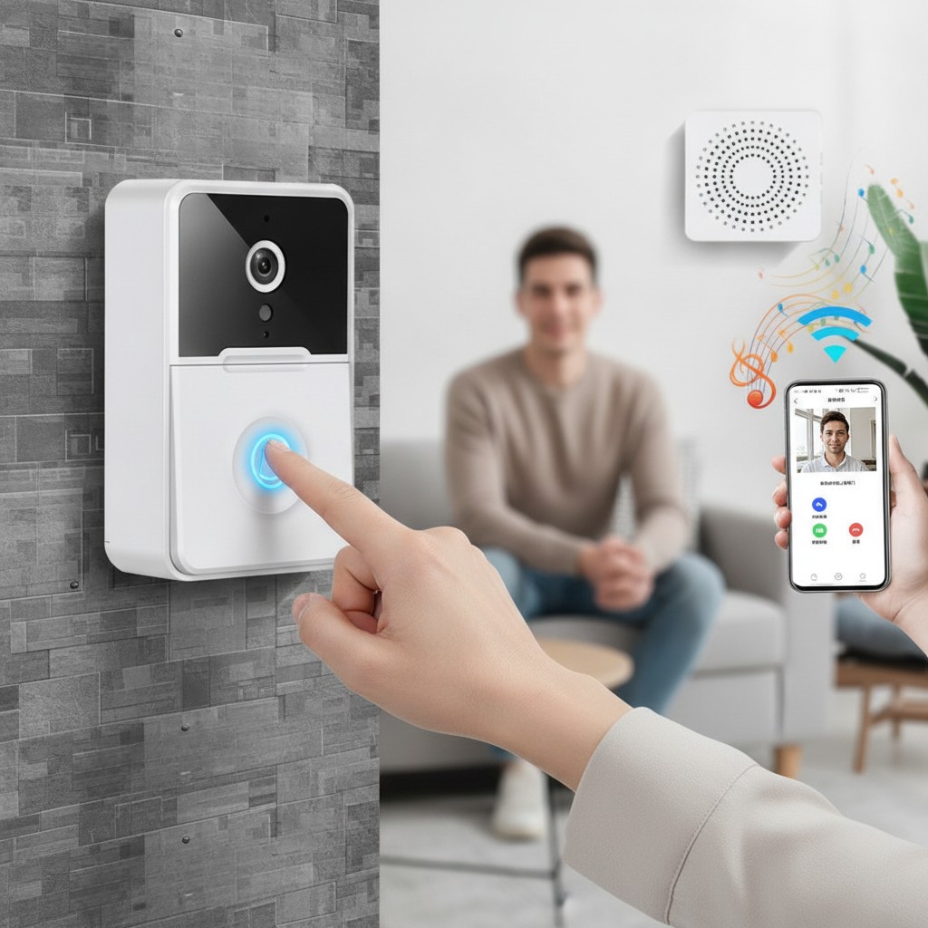 Sonnette vidéo intelligente – Système de surveillance avec connexion sans fil et application mobile(couleur et design aléatoire) - Marjane Mall - Image 4