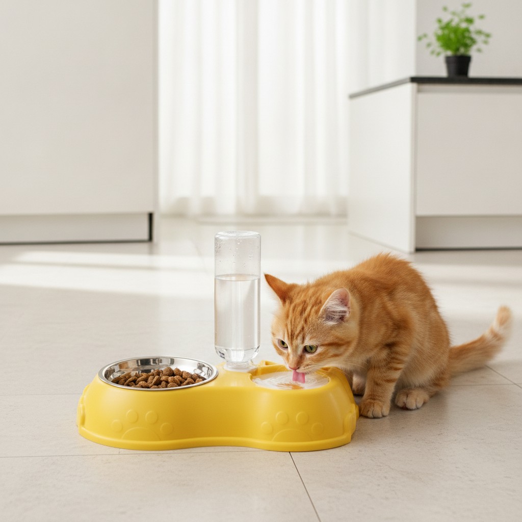 Distributeur d'eau et de nourriture pour animaux de compagnie 2-en-1(couleur et design aléatoire) - Marjane Mall - Image 3