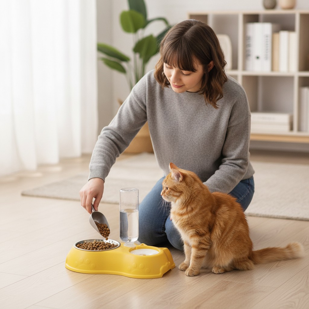Distributeur d'eau et de nourriture pour animaux de compagnie 2-en-1(couleur et design aléatoire) - Marjane Mall - Image 4