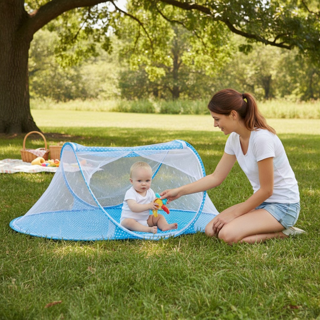 Moustiquaire de lit pour bébé - Tente anti-moustiques bleue pliable et portable pour nourrisson.(couleur et design aléatoire) - Marjane Mall - Image 4