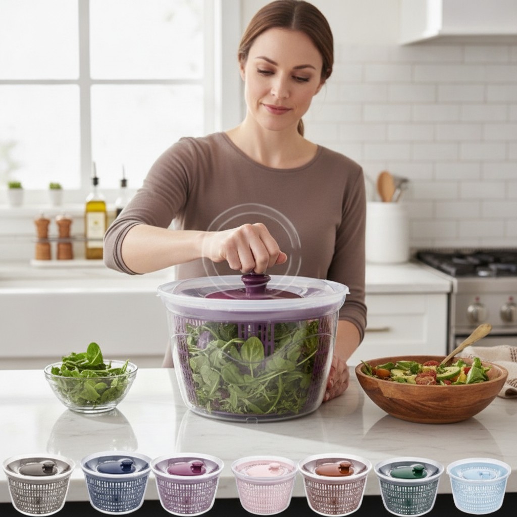 Essoreuse à salade manuelle – Pour des feuilles de salade parfaitement sèches et croquantes(couleur et design aléatoire) - Marjane Mall - Image 4