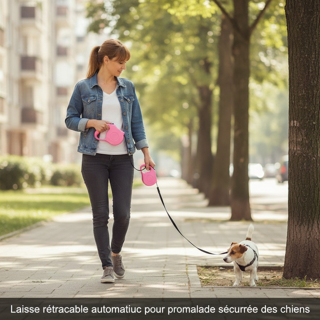 Laisse rétractable automatique pour promenade sécurisée des chiens(couleur et design aléatoire) - Marjane Mall - Image 4