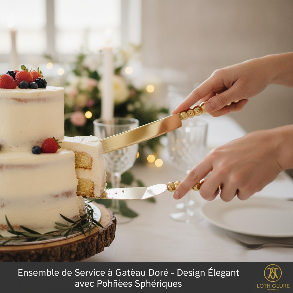 Ensemble de Service à Gâteau Doré - Design Élégant avec Poignées Sphériques	(couleur et design aléatoire) - Marjane Mall - Image 4