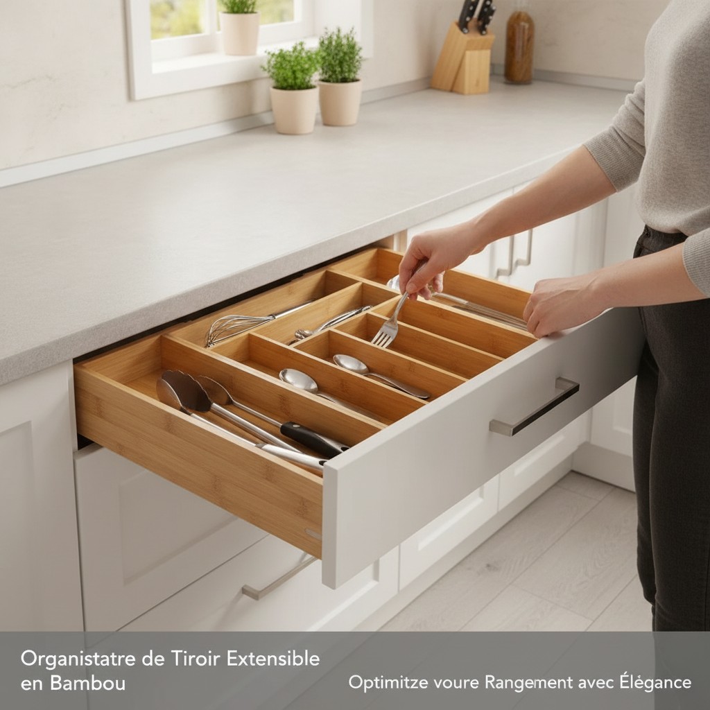 Organisateur de Tiroir Extensible en Bambou - Optimisez votre Rangement avec Élégance(couleur et design aléatoire) - Marjane Mall - Image 4