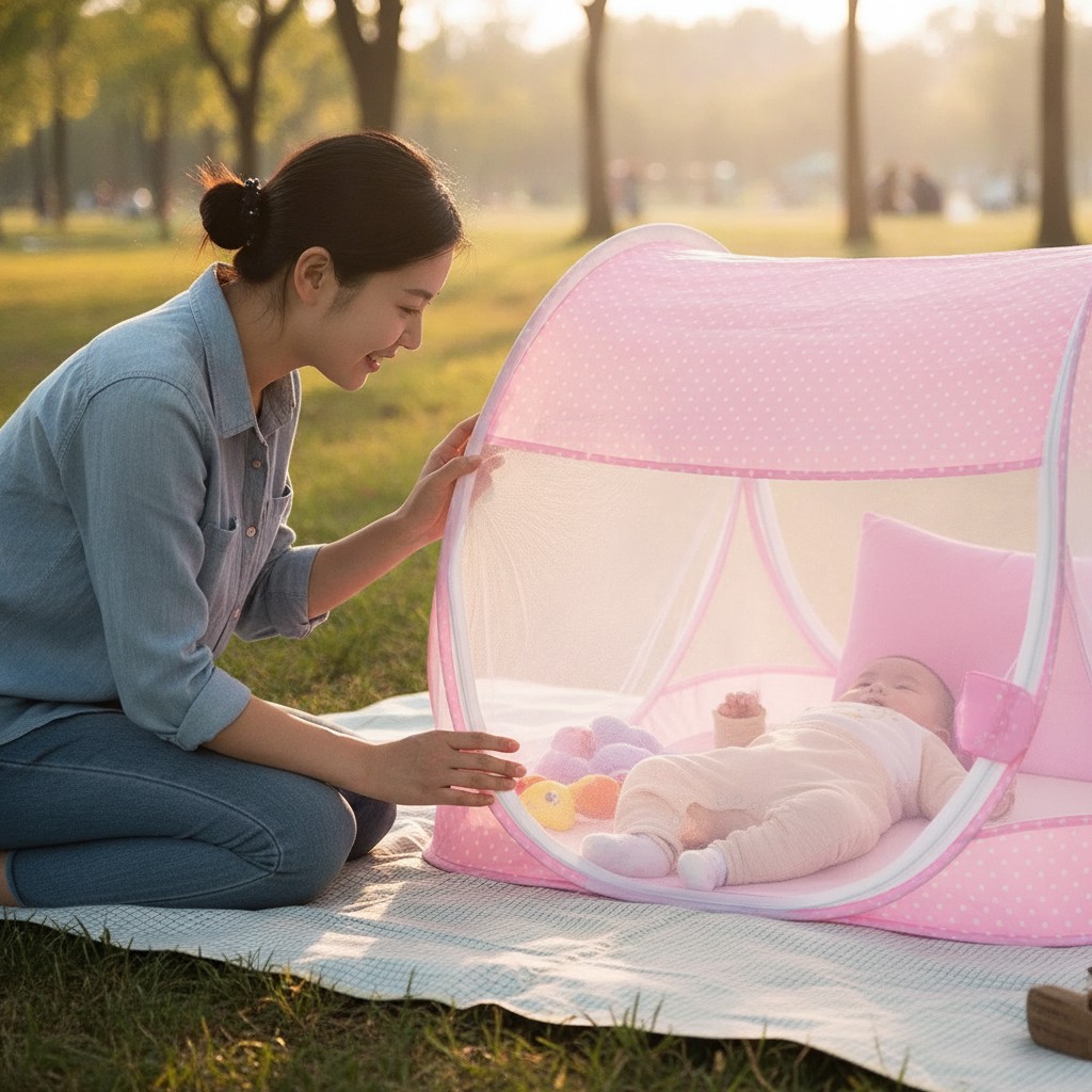 Moustiquaire de lit pour bébé - Tente anti-moustiques rose pliable et portable pour nourrisson.(couleur et design aléatoire) - Marjane Mall - Image 4