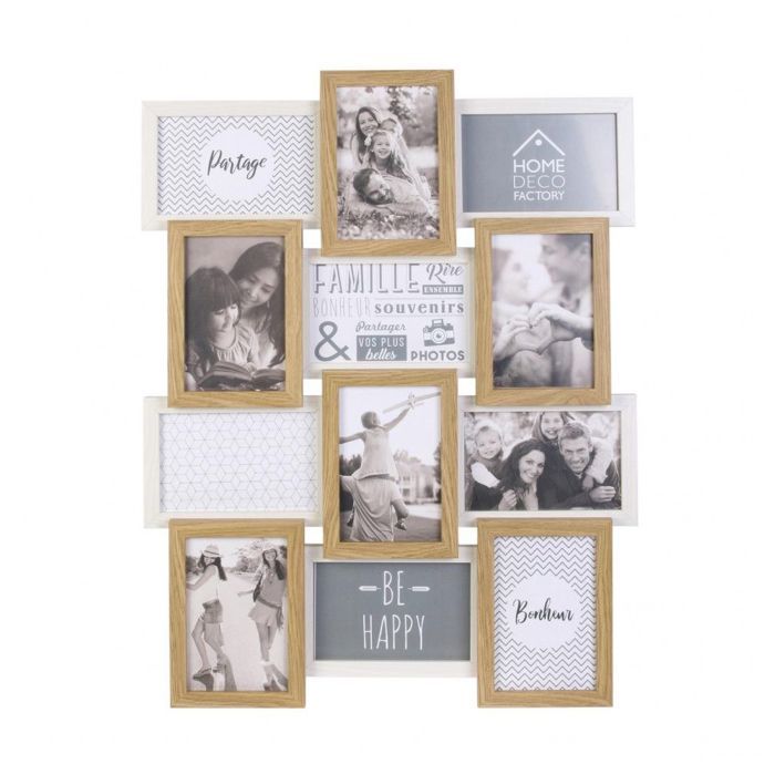Pêle-mêle en bois - AC-DÉCO - 12 photos - L 44 x P 3 x H 58 cm - Blanc et Beige - Intérieur