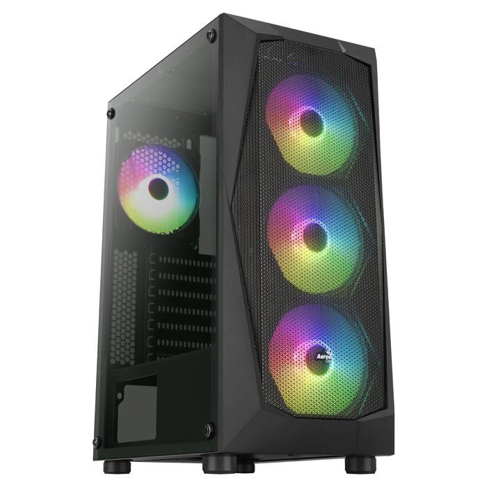 Aerocool FALCONV2BK - Boîtier Moyen Tour ATX Noir - Frontal Mesh + Verre Trempé Latéral - 4 Ventilateurs ARGB 12cm