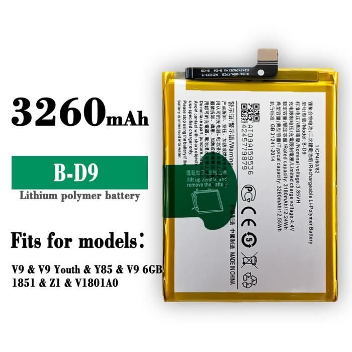 B-D9-Batterie de remplacement 100% originale pour VIVO V9 Y85 V9 6 go Y85A Z1 Z1i Y89 V9 Youth B D9, 3260mAh,
