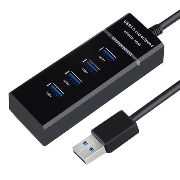 Noir-Répartiteur USB 3.0 HUB à 4 Ports, extenseur, adaptateur ca, câble de 30 CM pour haute vitesse, adaptate