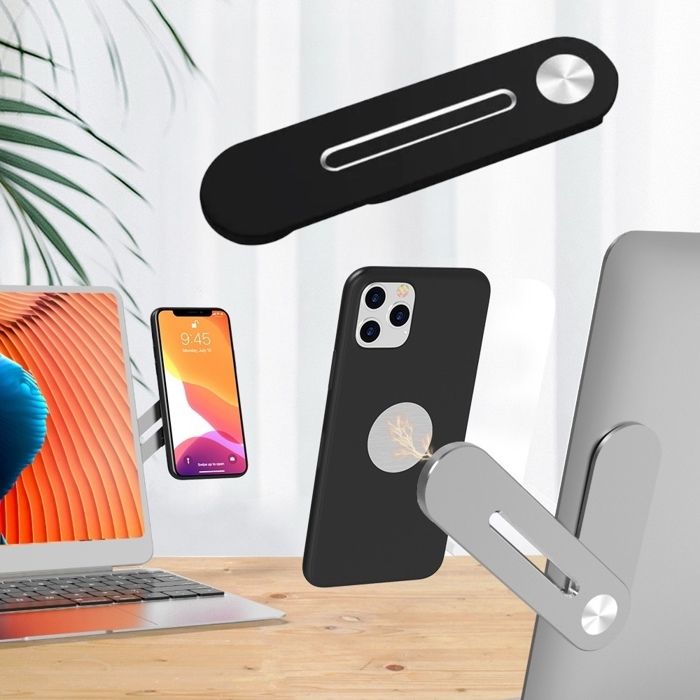 Noir-Support magnétique pliable pour écran d'ordinateur portable, support latéral pour tablette et téléphone,