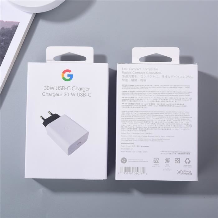 Adaptateur secteur - snapPD - Chargeur USB-C 30W - Compatible Google Pixel 7 et 6 Pro - Charge rapide - Blanc