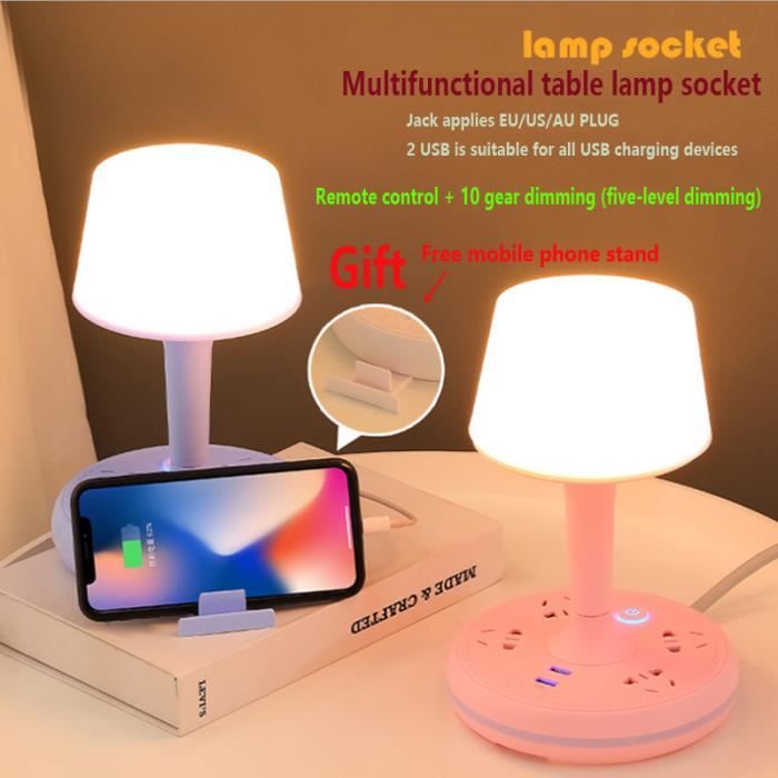 avec prise UE-blanc 4.8m-3P-Multiprise multiprise avec lampe de bureau, 2 USB, 4 prises, rallonge de prise,pr