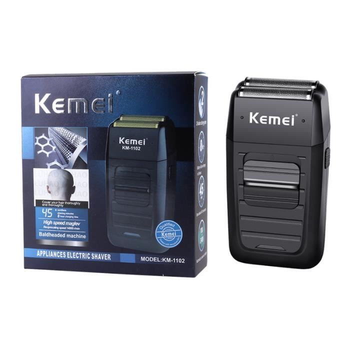 Boîte KM-1102 - Kemei Rechargeable Électrique Rasoir pour Hommes Sans Fil Chauve Tête Barbe Professionnel Mac
