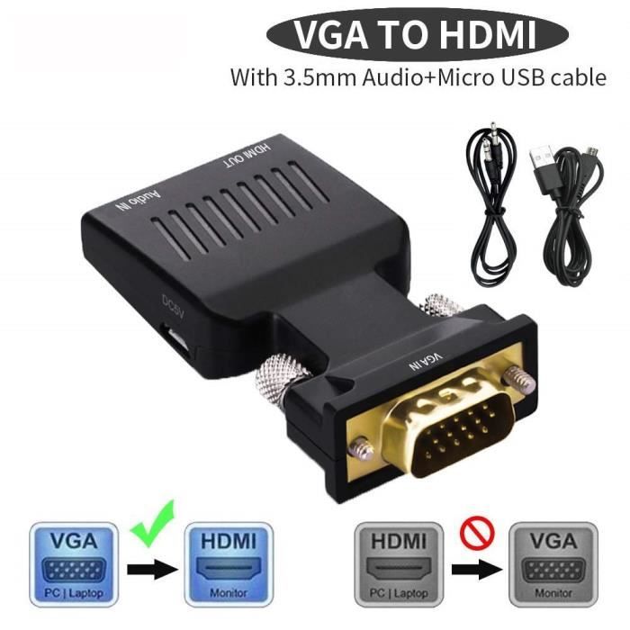 VGA à HDMI - Adaptateur convertisseur HD 1080P VGA vers HDMI, avec Audio pour PC portable vers projecteur HDT