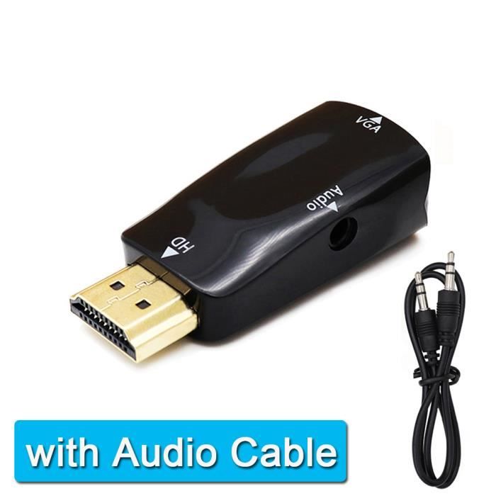Noir avec câble Convertisseur adaptateur HDMI vers VGA, HD 1080P, avec alimentation Audio, convertisseur mâl
