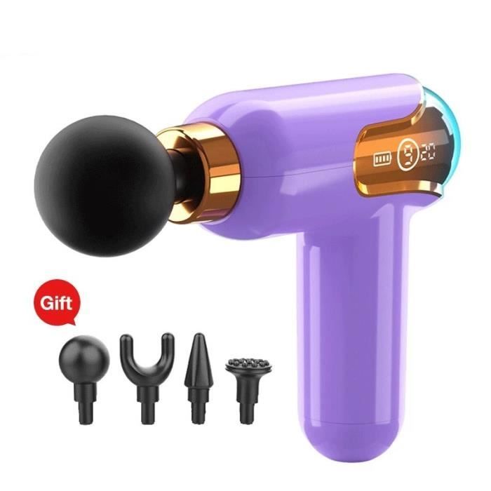 boîtier LCD violet Charge de type c-Pistolet de Massage électrique Portable LCD, masseur de tissus profonds,