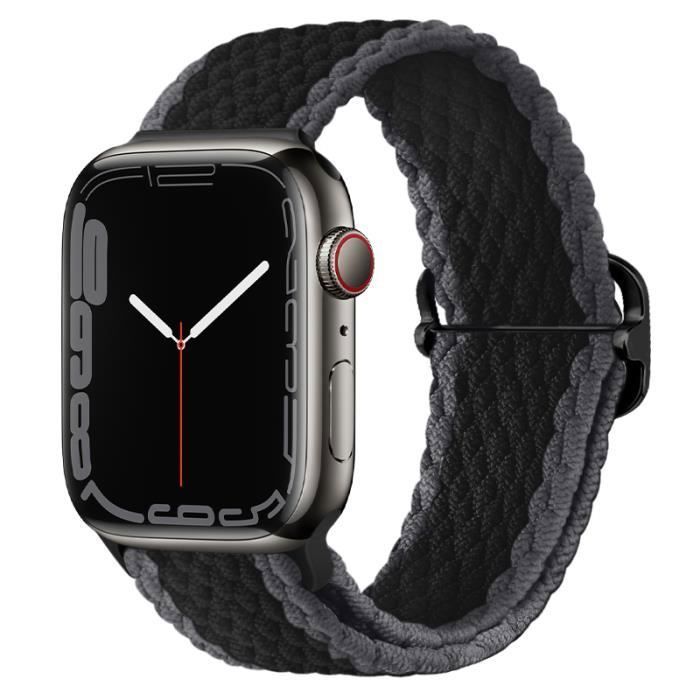 42mm 44mm 45mm - le noir - Boucle Solo tressée pour Apple watch, bracelet élastique réglable en Nylon, - iWat