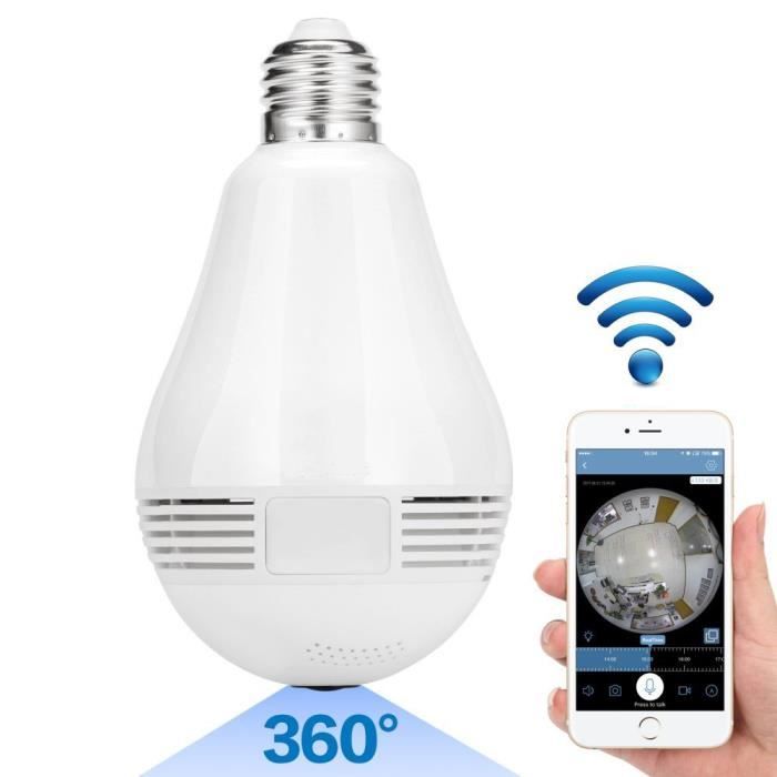 CAM LED 960P - Cam avec carte 16G - Mini caméra de Surveillance HD wifi IP P2P, ampoule, détection de mouveme