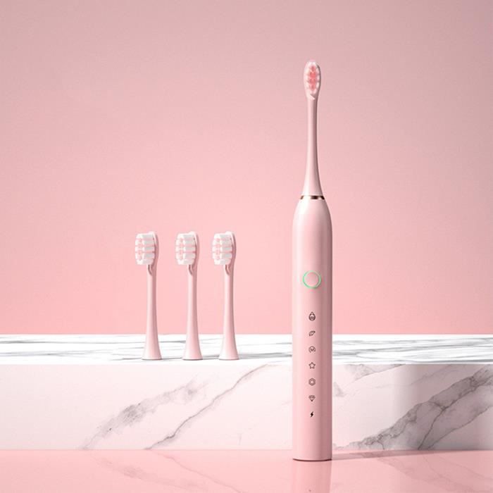 brosse à dents électrique rechargeable usb, smart 6 mode minuterie brosse à dents électrique ipx7 étanche rose