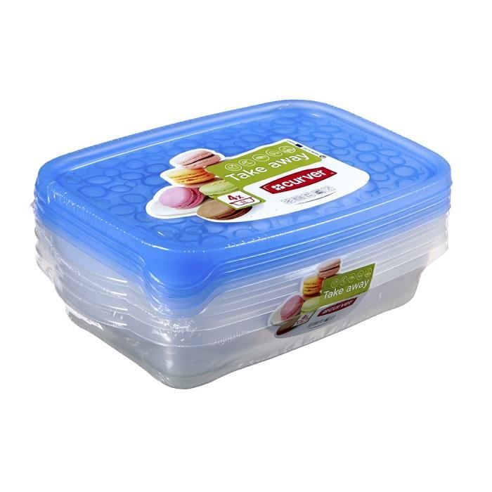 CURVER Lot boîtes hermétiques Take Away rectangulaires -  4x1L - Bleu