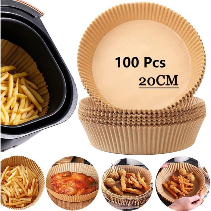 Papier Cuisson pour Air Fryer [100 Pièces], Papier Sulfurisé Rond Jetable Doublures en Papier à l'Huile de Silicone ,20cm