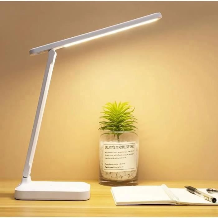 Lampe de Chevet,Lampe de Bureau LED 180LM - Charge Sans Fil - 3 Axes de Rotation + Commande Tactile Blanc