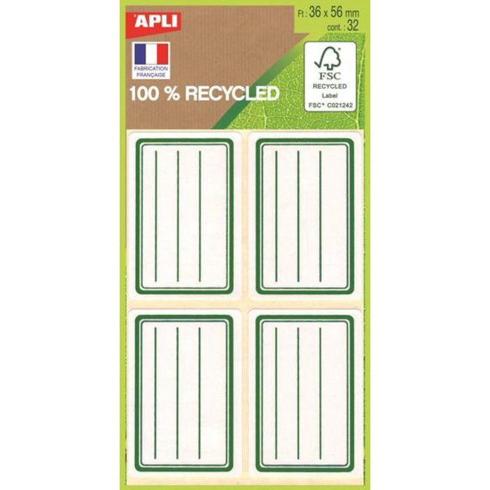 Étiquettes scolaires autocollantes - Vert - 35 …