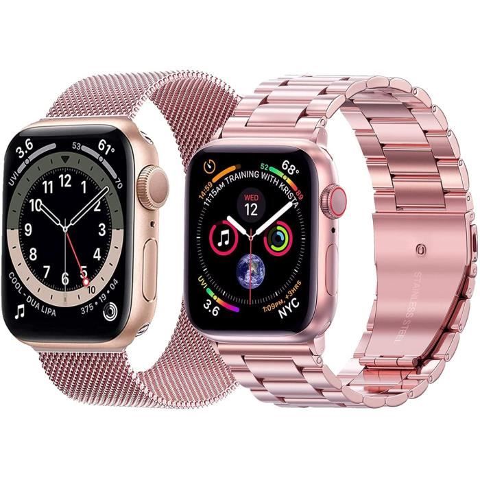 2 Pack Compatible Bracelet Apple Watch 42/44/45/49mm,en Acier Inoxydable Metal pour iWatch SE Series 9,8,7,6,5,4,3,2,1,Ultra 2