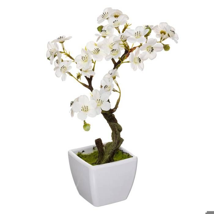 Atmosphera - Plante artificielle Cerisier en pot H 26 cm Blanc