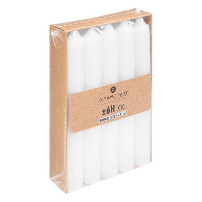 Bougies - Atmosphera - Lot de 10 - Blanc - 45g - H 16 cm - Cire