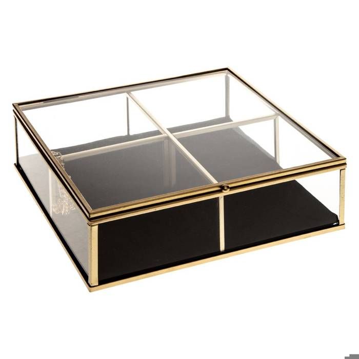 Atmosphera - Boite à Bijoux carrée Dorée en Verre et Velours  20 x 20 cm