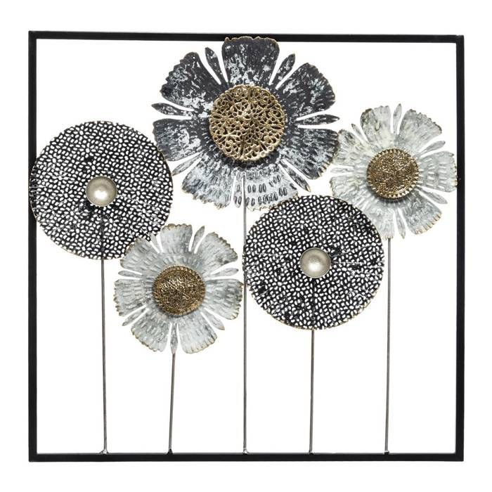 Déco murale "Fleurs" - métal 50x50 cm - Multicolore - Atmosphera createur d'interieur