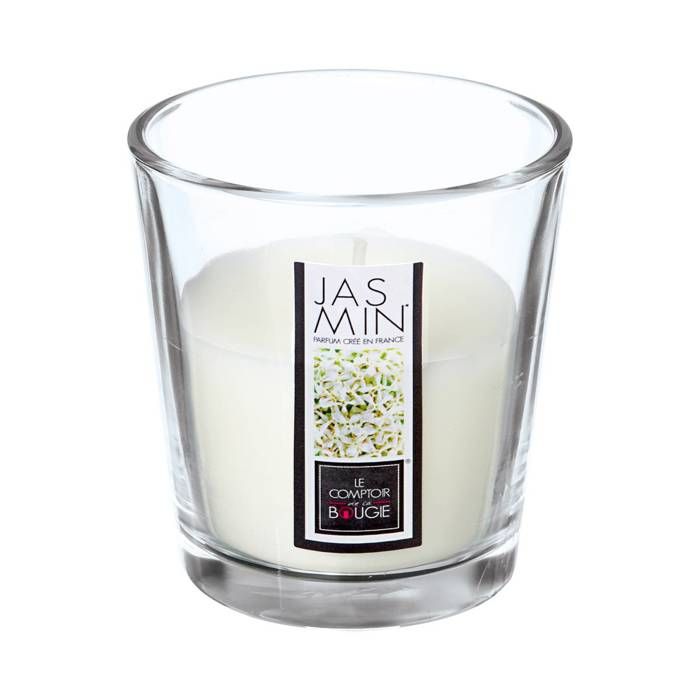 Bougie verre parfumée jasmin - Atmosphera - D. 7,3 x H. 7,5 cm - D. 5,7 x H. 3,5 cm - 0.33 kg
