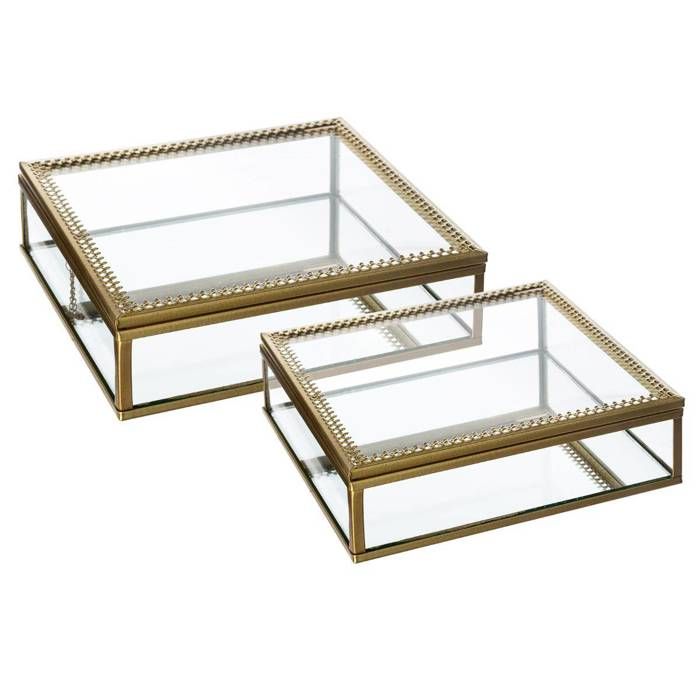 Atmosphera - Lot de 2 Boites à bijoux métal spirit S : L, 15 x l, 15 x H, 4 cmM : L, 18 x l, 18 x H, 5,5 cm Doré