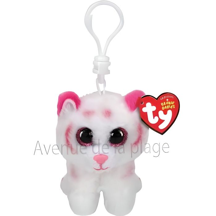 Peluche Ty Beanie Boo's porte clé Tabor le tigre blanc et rose Multicolore