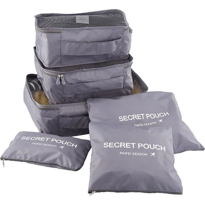Organisateur de Voyage Valise Bagages Lot de 6 Ensemble Emballent des Cubes Sac de Rangement pour Vêtement Gris
