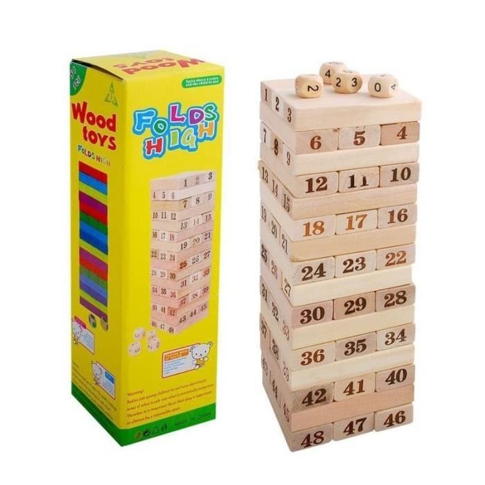 48 pcs Blocs de Construction en Bois Jenga Numéro Jeu Tour Jeu Société Jouet Éducatif Cadeau Pour Enfant