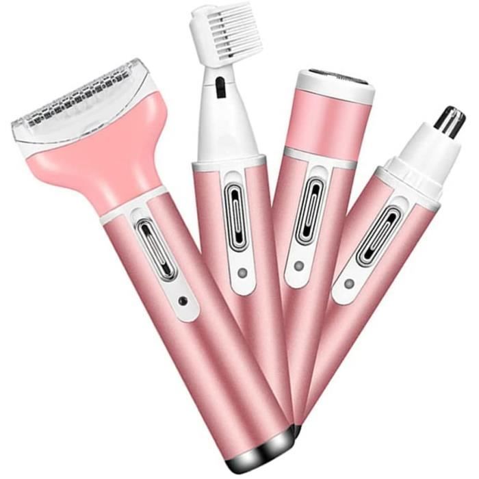 Rasoir Electrique Femmes, 4 en 1 Rasoir Femme Sans Fil pour Visage Nez Sourcils et Corps Rasoir Femme Intime Electrique A425