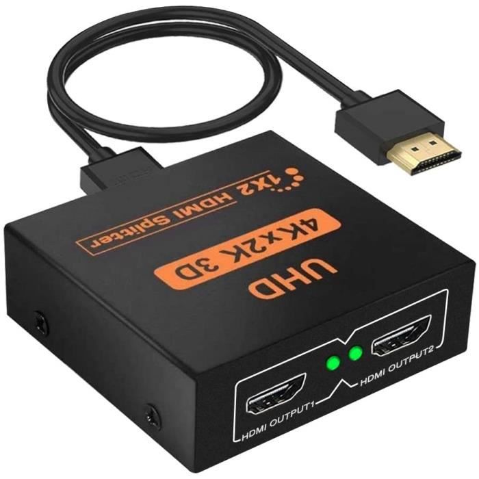 Splitter HDMI 1 in 2 Out 3D 4K 1080P HDMI Distributeur Splitter 1 x 2 HDCP 1.4 HDMI Distribution Amplificateur avec câble USB C A79