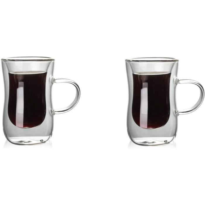 Lot de 2 tasses à café en verre à double paroi avec poignée, double couche pour thé, jus, maison, cuisine[502]