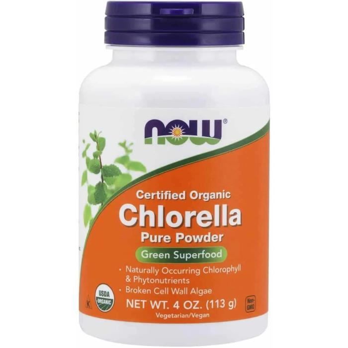 NOW FOODS Certified Organic Chlorella Pure Powder (Poudre de chlorelle) 113g