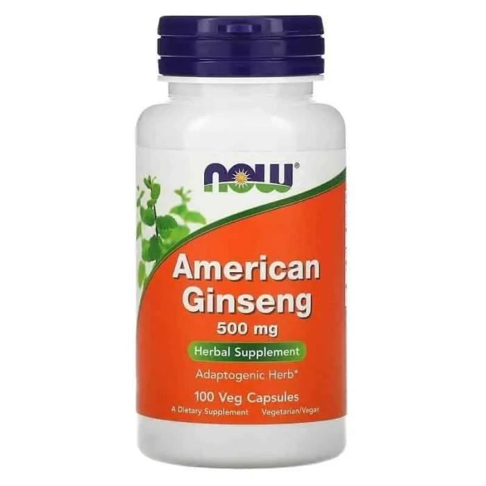 NOW FOODS American Ginseng 500mg (Ginseng Américain, Herbe adaptogène) 100 Gélules Végétariennes