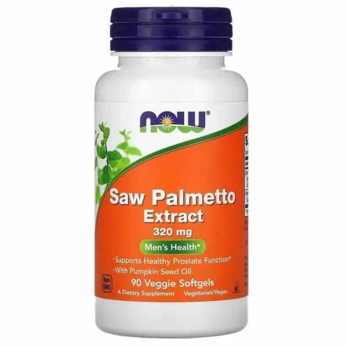 NOW FOODS Saw Palmetto Extract 320mg (Extrait de Saw Palmetto avec de l'huile de pépins de courge) 90 Softgels Végétariennes