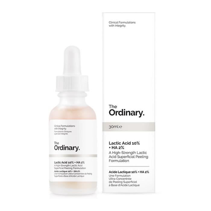 The Ordinary L'acide lactique 10% + HA 2% 30 ml une formulation ultra concentrée de peeling supeficiel à base d'acide lactique