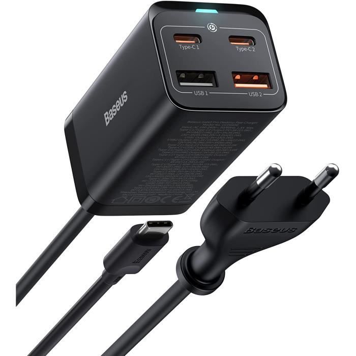 Chargeur USB C Rapide 65W, PD GaN3 Fast Wall Chargeur Block, 4-ports [2USB-C + 2USB] Station de Charge Avec 5ft AC Câble pour [436]