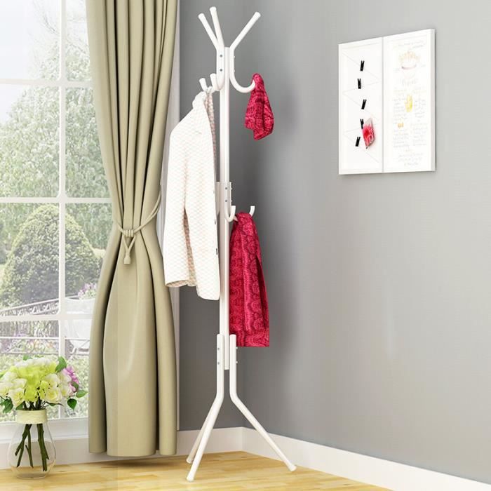 Porte-Manteau sur Pieds en Métal avec 12 Crochets 170x47cm - Portant à Vêtements Triangulaire pour Vêtements Chapeaux Sac Blanc