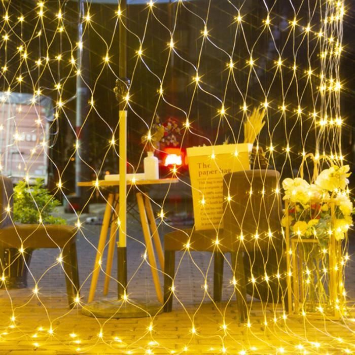 Lumières de mariage Rideau lumineux Lumières de filet de pêche 3x2m Lumière chaude Extérieur étanche Décoration de la chambre
