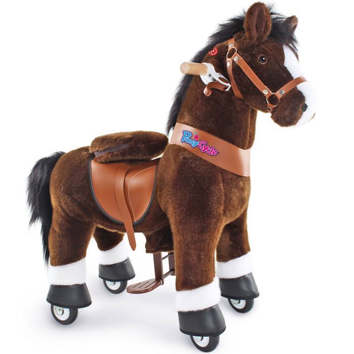 Cheval à Bascule Jouet PonyCycle Modèle U Brun Foncé avec Frein et Son Taille 3 pour les 3-5 ans